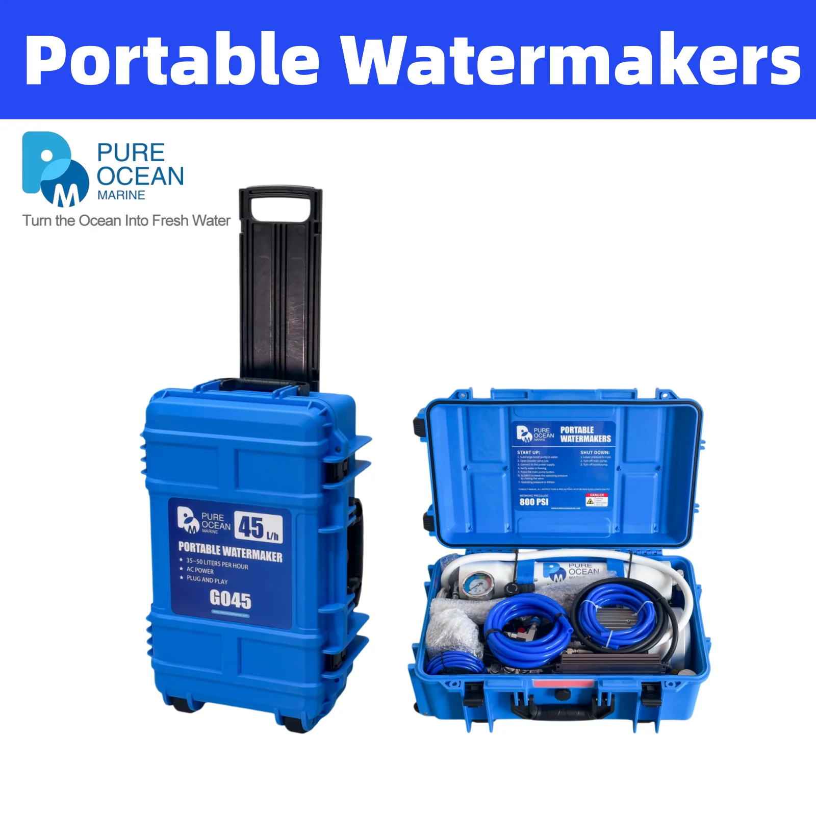 PureOceanMarine Portable Marine Watermaker 24Inch Trolley Desalination Unit for Yachts and Boats, Freshwater