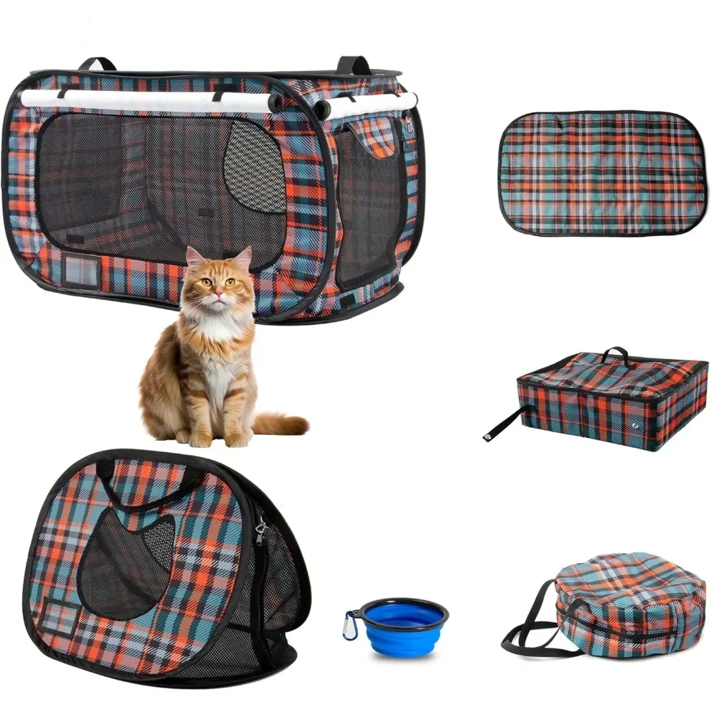 

Portable Cat House Sets,Large Pop up Kennel Soft Pet Crates with Cat Carrier,Included Foldable Travel Little Box,Pet Mattress