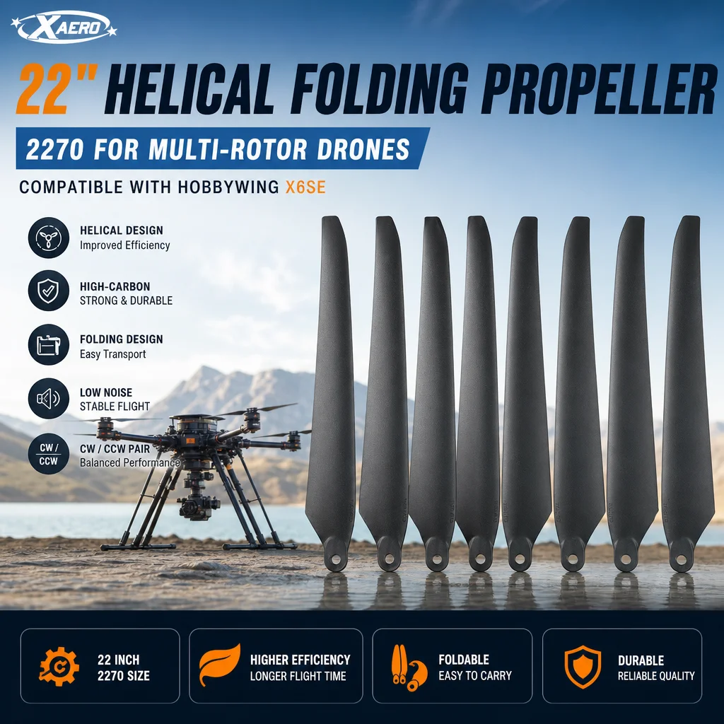 

Helical Folding Propeller 22" (2270) for Hobbywing X6SE - High-Carbon Blades CW/CCW for Easy Transport of Multi-Rotor Drones