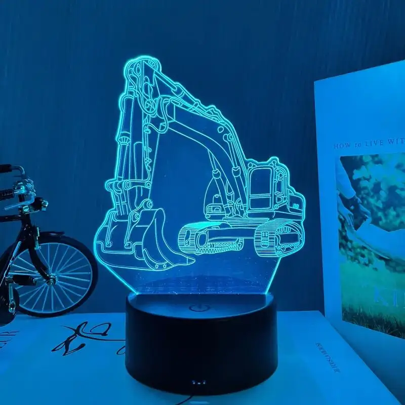 1pc  Excavator 3D Night Light, 3D Optical Illusion Lamp With Touch, 7-Color Changing Ambient Light For Bedroom