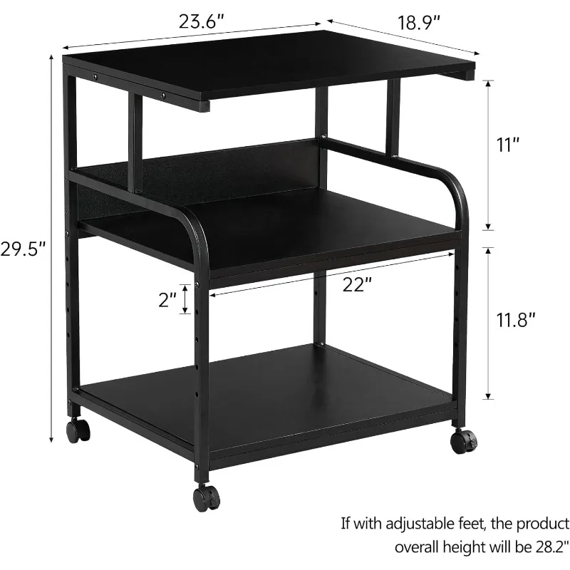 Fannova Printer Stand, 23.6 x18.9 x 29.5 Inches Large Printer Table with Adjustable Storage Shelf, 3 Tier Rolling Printer Cart