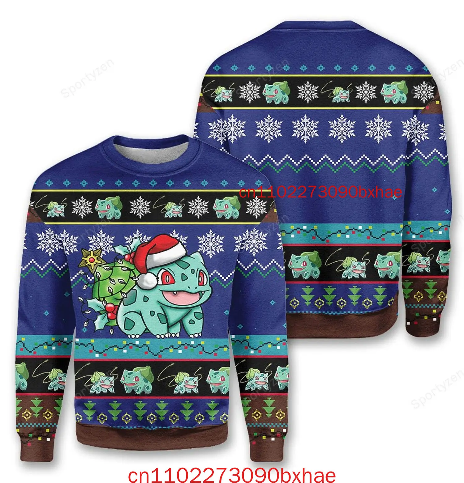 เสื้อคริสต์มาสลายโปเกมอนไซดั๊ก พิมพ์ลายเต็มตัว ลาย 3 มิติ สำหรับผู้ชาย ผู้หญิง และเด็ก ฤดูใบไม้ร่วงและฤดูหนาว