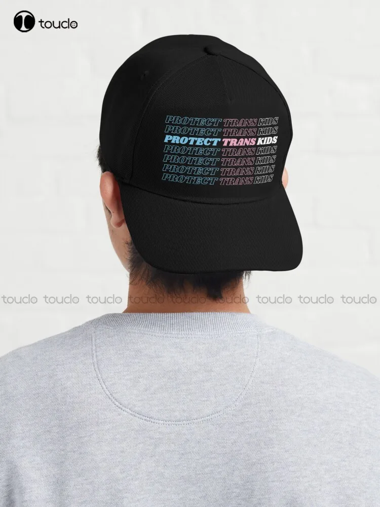 

Protect Trans Kids Trans Flag Repeated Text On Black Baseball Cap Mens Hats And Caps Hip Hop Trucker Hats Custom Gift Cartoon