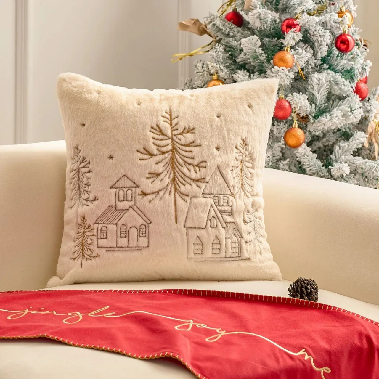 

1pc Modern Simple Christmas Solid Color Embroidery Model Room Pillow Cushion Large Back Pillow Case