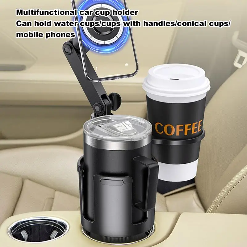 Car Cup Holder Phone Mount Dual Cup Holders 4 Elastic Silicone Sheets Mobile Phone Navigation Magnetic Ring Adjustable 360