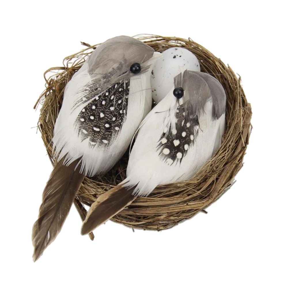 Craft Realistic Miniature Ornaments Figurines Lawn Home Decor Bird Nest Birds Egg Artificial Birds