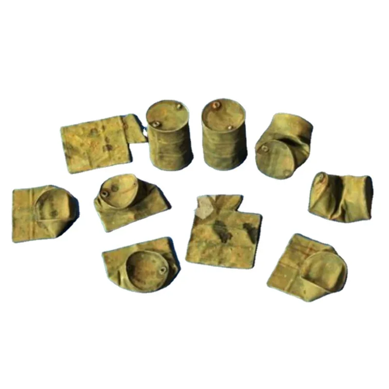 1/35 Crushed Fuel Barrels (10 Pieces) Resin Diorama Model Building Kits Accessory Self-Assembled (Unpainted) Diy Toy