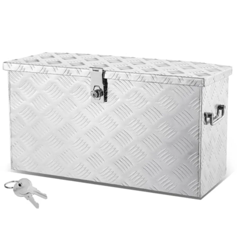 

Aluminum Tool Box Truck Bed Organizer 27.2''W x 9.4''D x 12.6''H Bare Silver Aluminum Steel Fixed Side Handles
