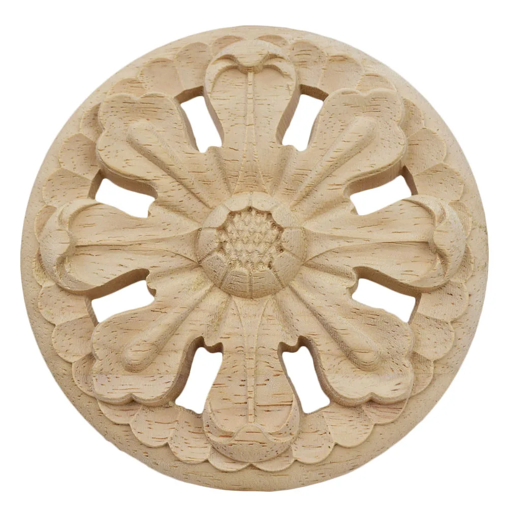 1PC 8/10/12/15/18/20/24/30cm Round Vintage Unpainted Wood Carved Corner Onlay Applique Frame for Home Furniture Wall Door Crafts