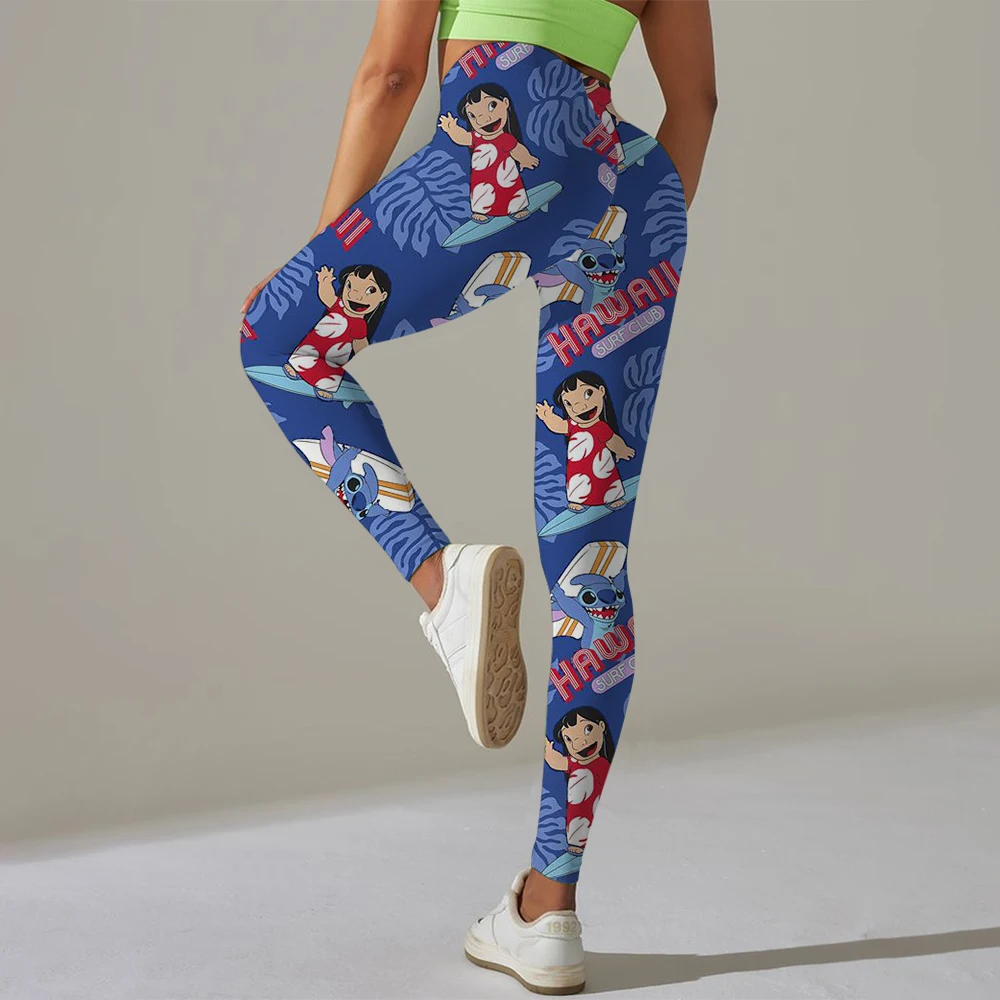 

Disney Stitch print soft Women Sport Pant Tight Butter High Waist Yoga Legging Athletic Gym Comprehensive Training Jog Back Wais
