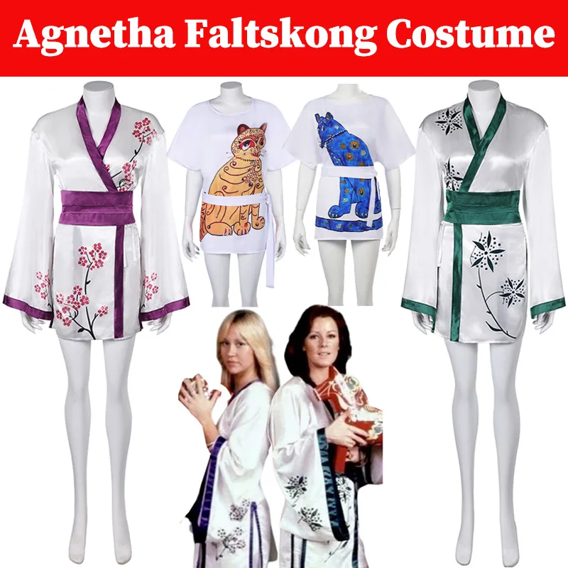 Agnetha Faltskong Cosplay Anni-Frid Synni Lyngstad Retro Short Robe Costume Fashion 70s Band Disguise Retro Dress Halloween Suit