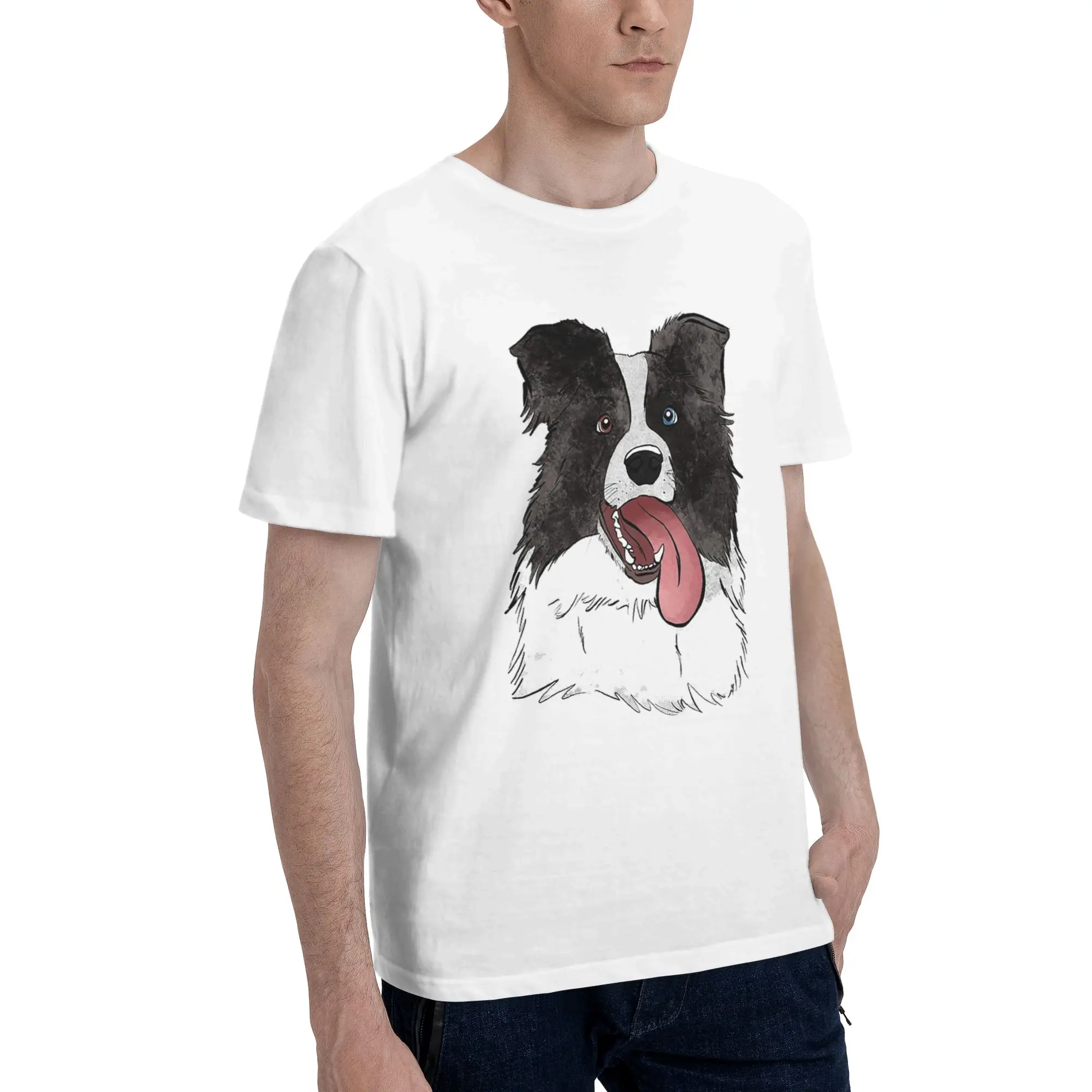 

What a Happy Merle Border Collie Men T-Shirt Oversized T Shirts Men's O-Neck Cotton Tees Short Summer Male