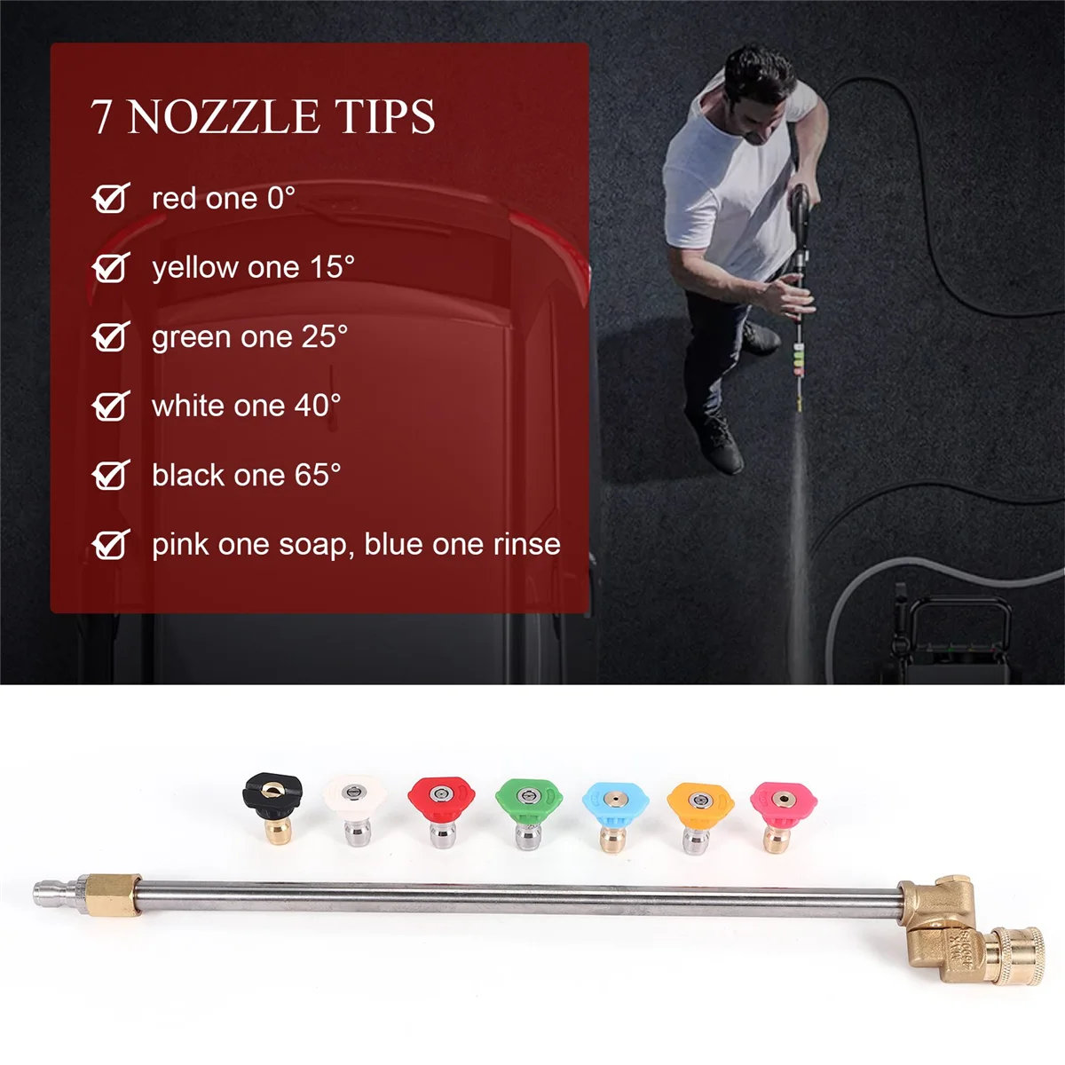 MARQ Cleaner Attachment, Pressure Washer Extension Wand with Pivoting Coupler,7 Nozzle Tips,1/4 Inch Quick Connect,17 Inch