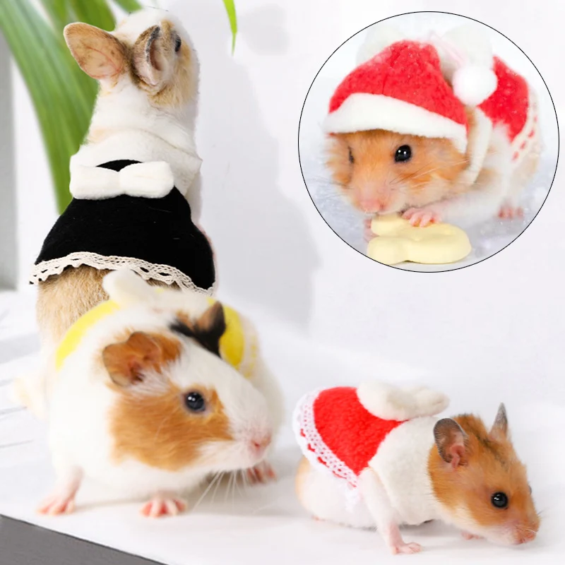 Mini Dresses and Hat for Hamster Winter Warm Fleece Pet Clothes for Small Animals Bunny Rat Guinea Pig Hamster Clothing