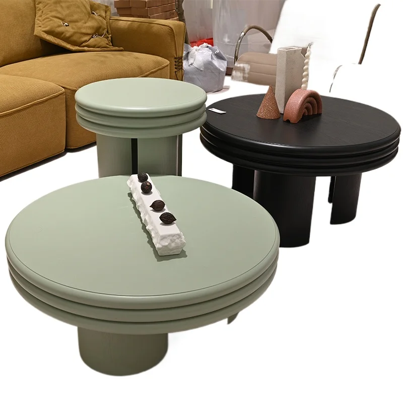Modern and elegant round accent coffee table handmade, rich in wood grain texture home furniture