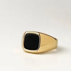 Classic Men's Surgical Stainless Steel Signet Ring with Square Onyx Jewelry Halloween Gift 316L Weding Mens Rings Black Stone