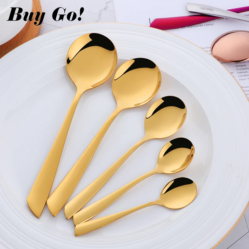 1Pc Stainless Steel Dessert Spoon Creative Handle Ice Cream Scoop Small Coffee Teaspoon Dinner Spoon Tableware Party Cutlery