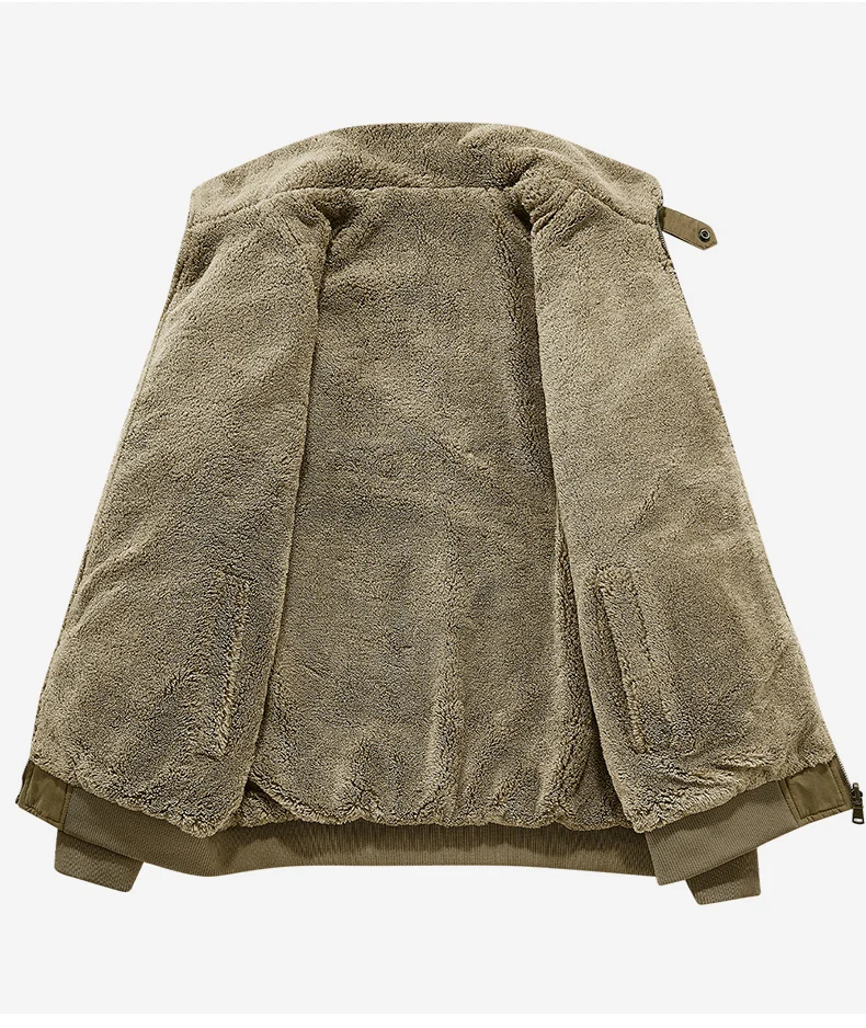 New Autumn Winter Men Washed Cotton Reversible Flight Jacket Lamb Fleece Fleece Lined Thick Warm Outerwear For Middle Aged Male