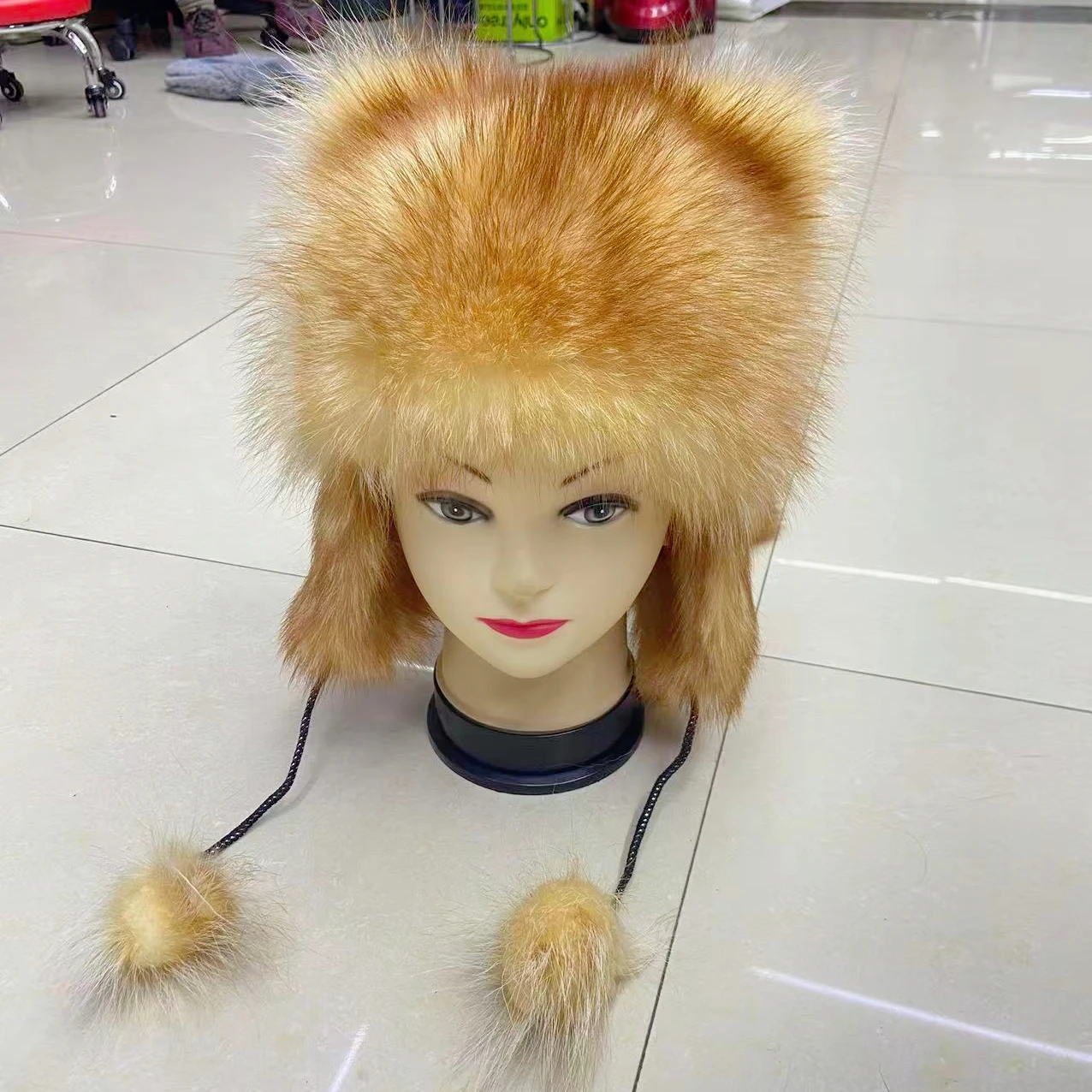 الشتاء الدافئة الفراء قبعة المرأة الذهب منفذها الذيل آذان إيرفلاب الثلوج الباردة قبعة