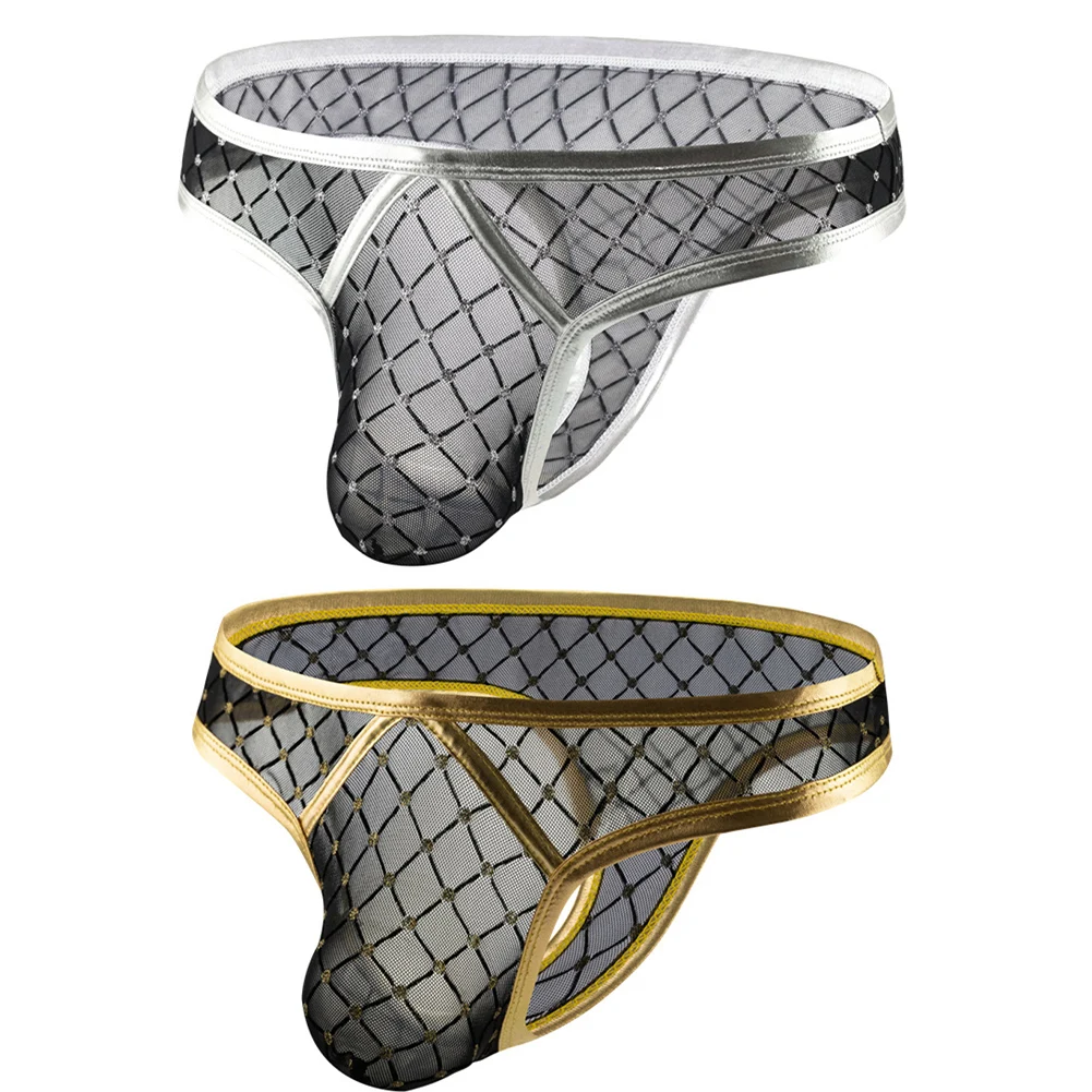 Perspective Grid Mesh Mens Underwear Intimate Briefs Low Waist G-String Thongs Bulge Pouch Panties Male Underpants