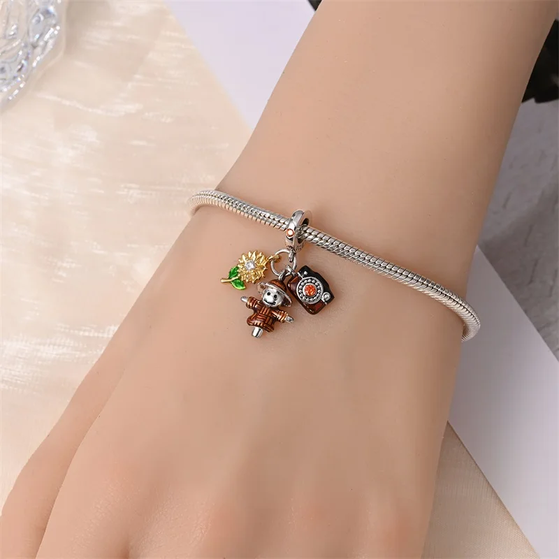 Herbstserie aus 925er-Sterlingsilber, braune Ahornblätter, Vogelscheuche, Eichhörnchen, Kürbis-Charms, Perlen, passend für Pandach-Armbänder, DIY-Schmuck – Detail 31