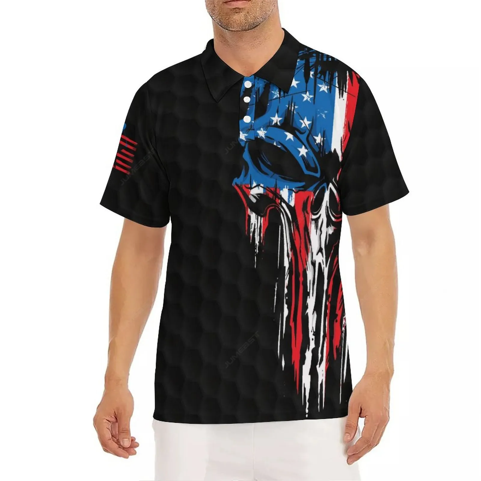 Jumeast Golf Swing Swear Look For Ball Repeat Men Black Polo Shirt American Flag Patriotic Mesh T-shirts Eagle Skull Sport Tops