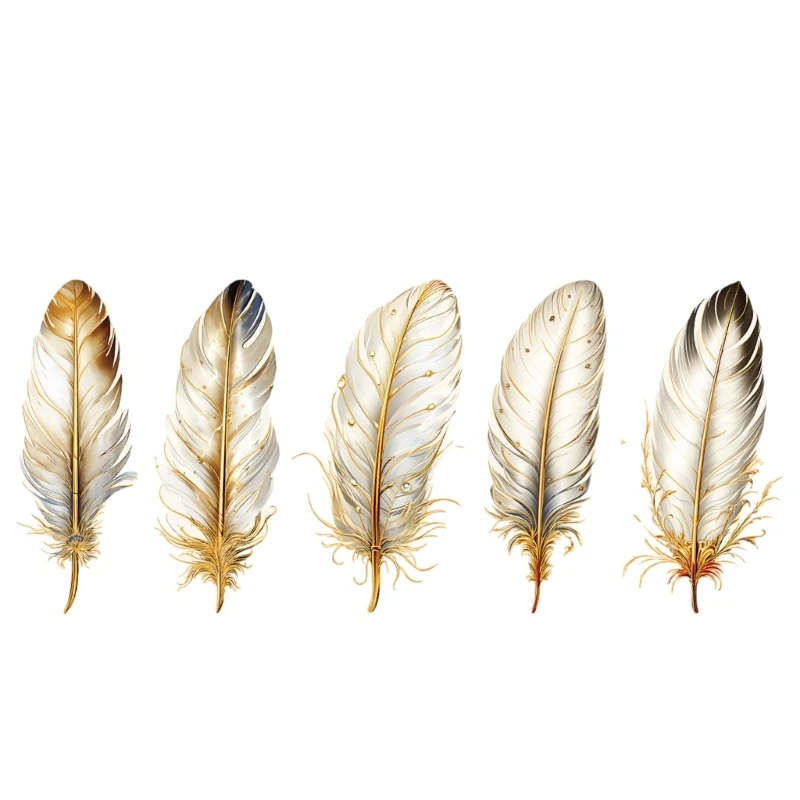 96GE 5 قطع ملصق ريش من رقائق الذهب الرجعية ملصق لاصق مقاوم للماء