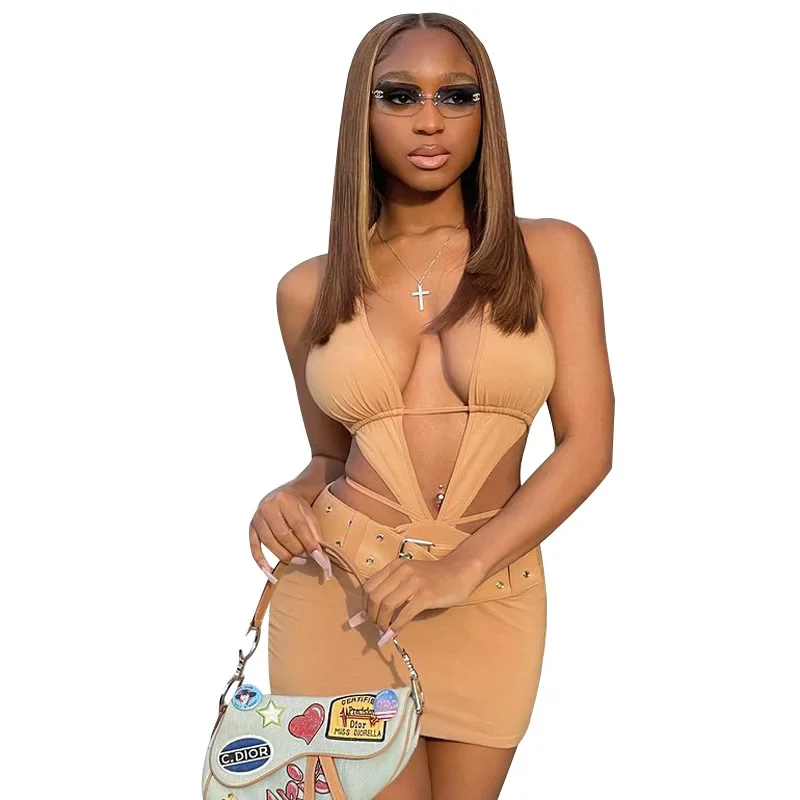 Ropa de mujer de talla grande de verano nuevo vestido Sexy de club nocturno con correa para el cuello