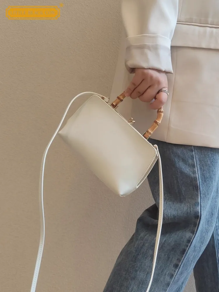 Women Designer Fashion Bamboo Bag Split Leather Tote Handbag New Ladies Casual Single Shoulder Bags Solid Color Crossbody Bags