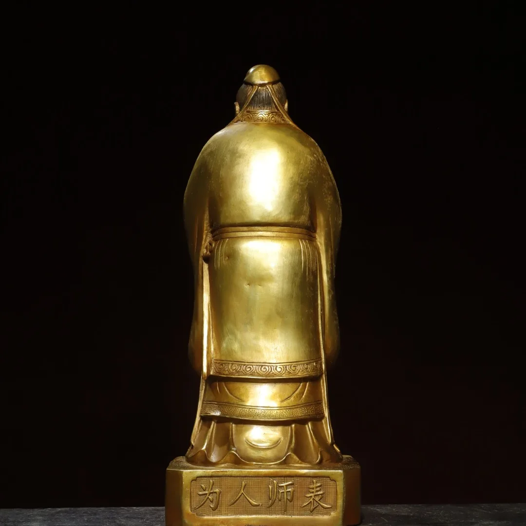 

18"Tibetan Temple Collection Old Bronze Gilded Cinnabar Confucius Statue Founder of Confucianism S Worship Hall
