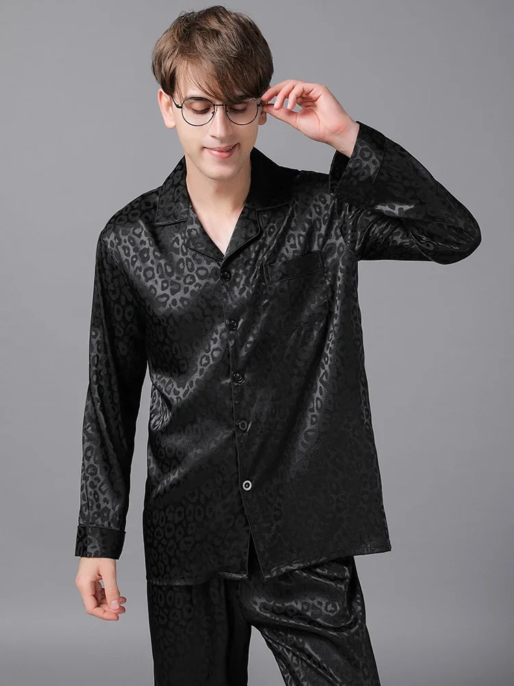 New silk sleepwear with long sleeves, thin design, high-end  couple silk home clothes, plus size