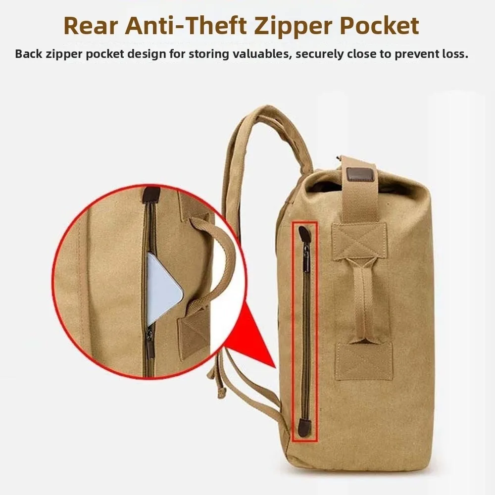 Solid Color Vintage Canvas Rucksack Folding Handbag Multi-pockets Design Backpack Multi-purpose Daypack