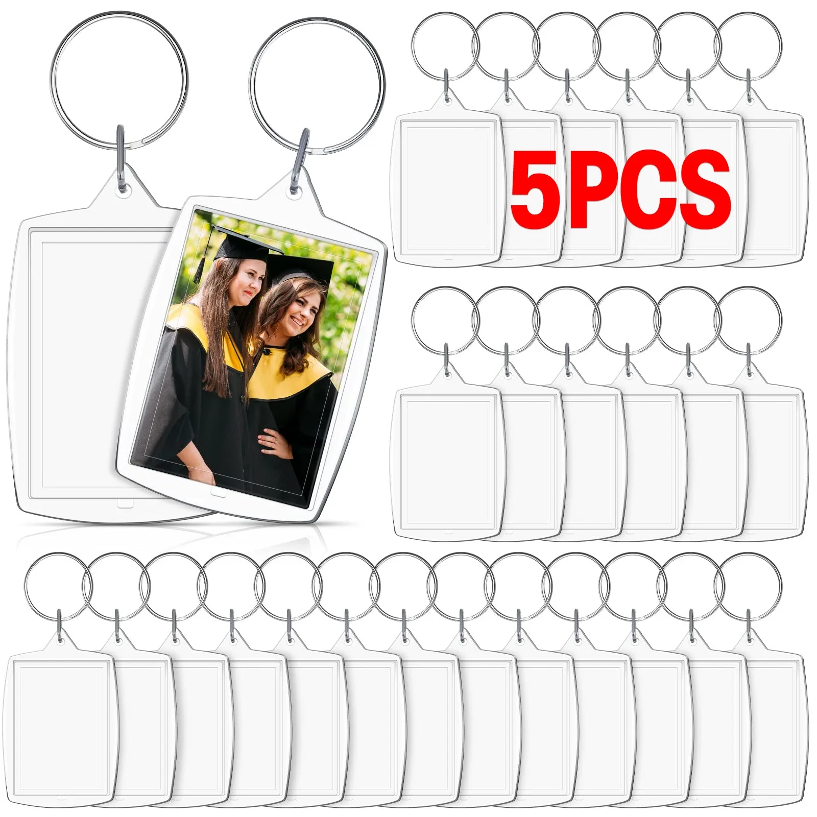 1/5 Stuks Creatieve Transparante Insert Foto Sleutelhanger Diy Split Ring Sleutelhanger Gepersonaliseerd Helder Acryl Fotolijst Paar Cadeau