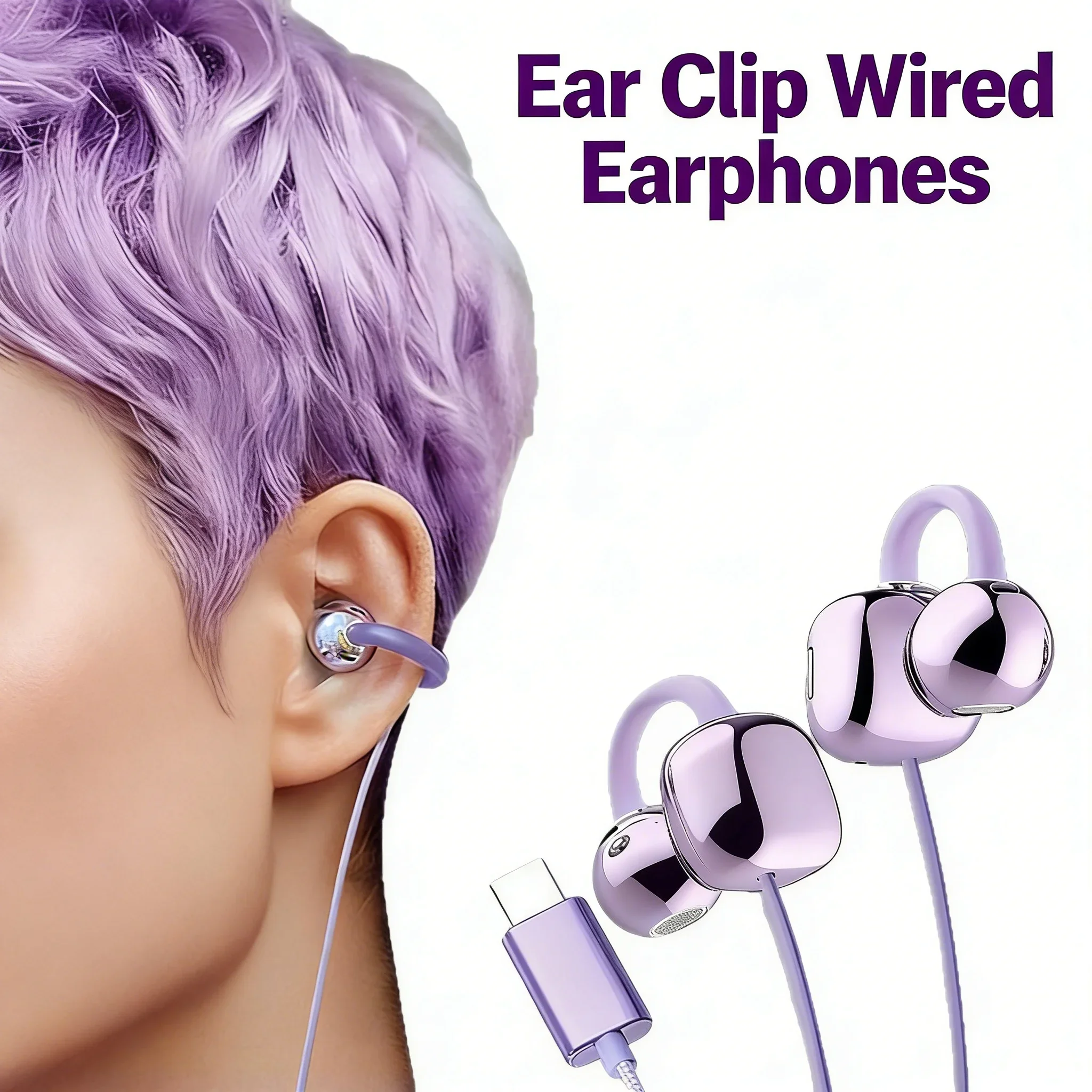 

Open Ear Clip 3.5MM & Type-C Wired Headphones with Mic ENC Noise Reduction Low Latency Fashion Earphones for iOS Android