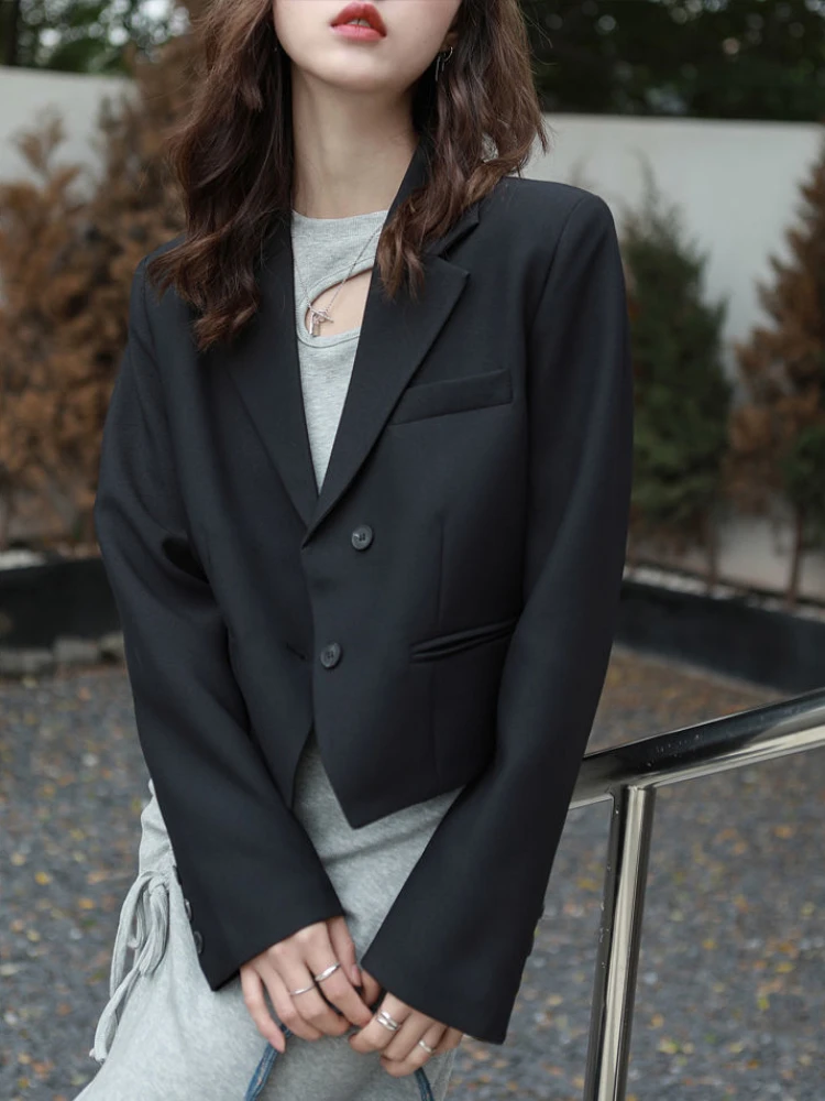 Crop Blazers Vrouwen Temperament Eenvoudige Fashion Klassieke Leisure Ontwerp Nieuwe Koreaanse Stijl Dames Lente Pure Basic Notched All-Match