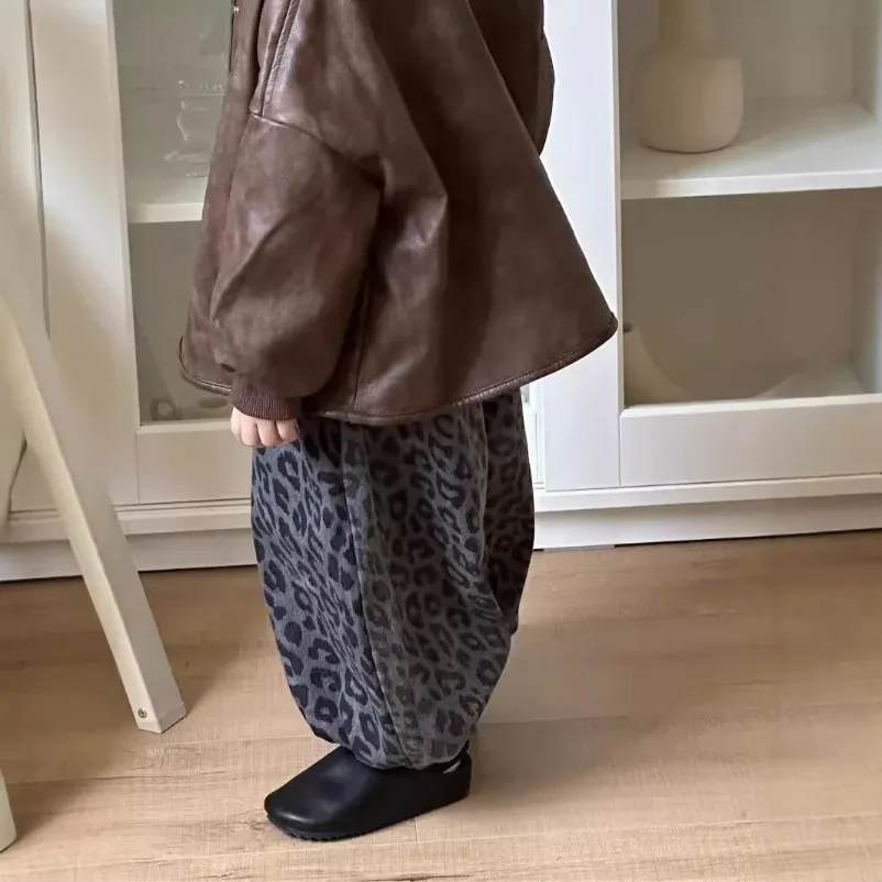 

Boys' New Leopard Pattern Elastic Jeans for Boys and Girls Korean Japanese Lantern Children's 2025 Spring Pants