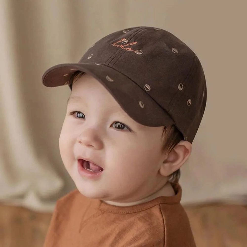 Embroidered Lola Baseball Caps Baby Boys Hats Cotton Long-Brimmed Cap For Kids 6-36 Month Hard-Brimmed Children\'s Hat