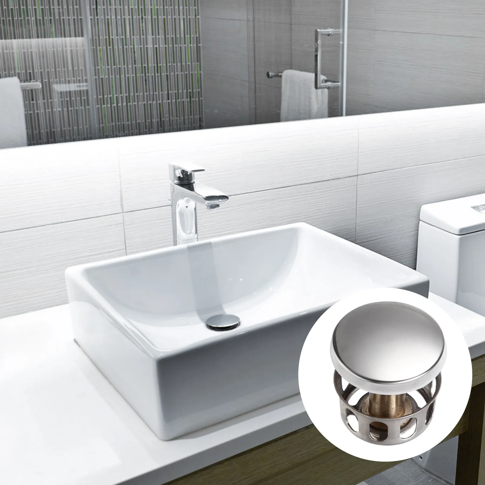 2Pcs Drain Filter Bounce Drain Stopper Kitchen Sink Bathroom Basin Stainless Steel Pops Up Strainer No Overflow Plug
