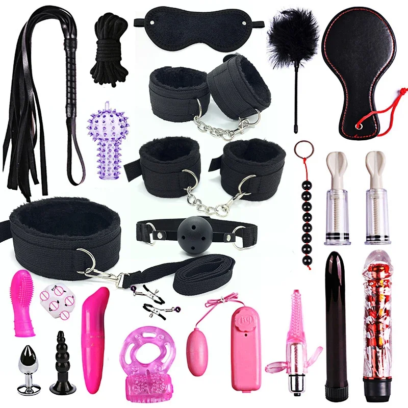 24PCS Sex BDSM Bondage Restraints Kit, Leather Sex Toys Sets, Sex Accessories for Adult Couples, Sexual Pleasure for Women & Men