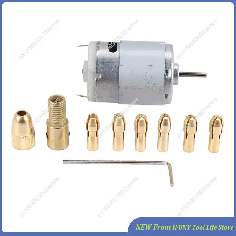 1pc dc 12v 500ma mirco motor com 6 pces 0.5-3.2mm broca pinça elétrica pcb conjunto de ferramentas novo