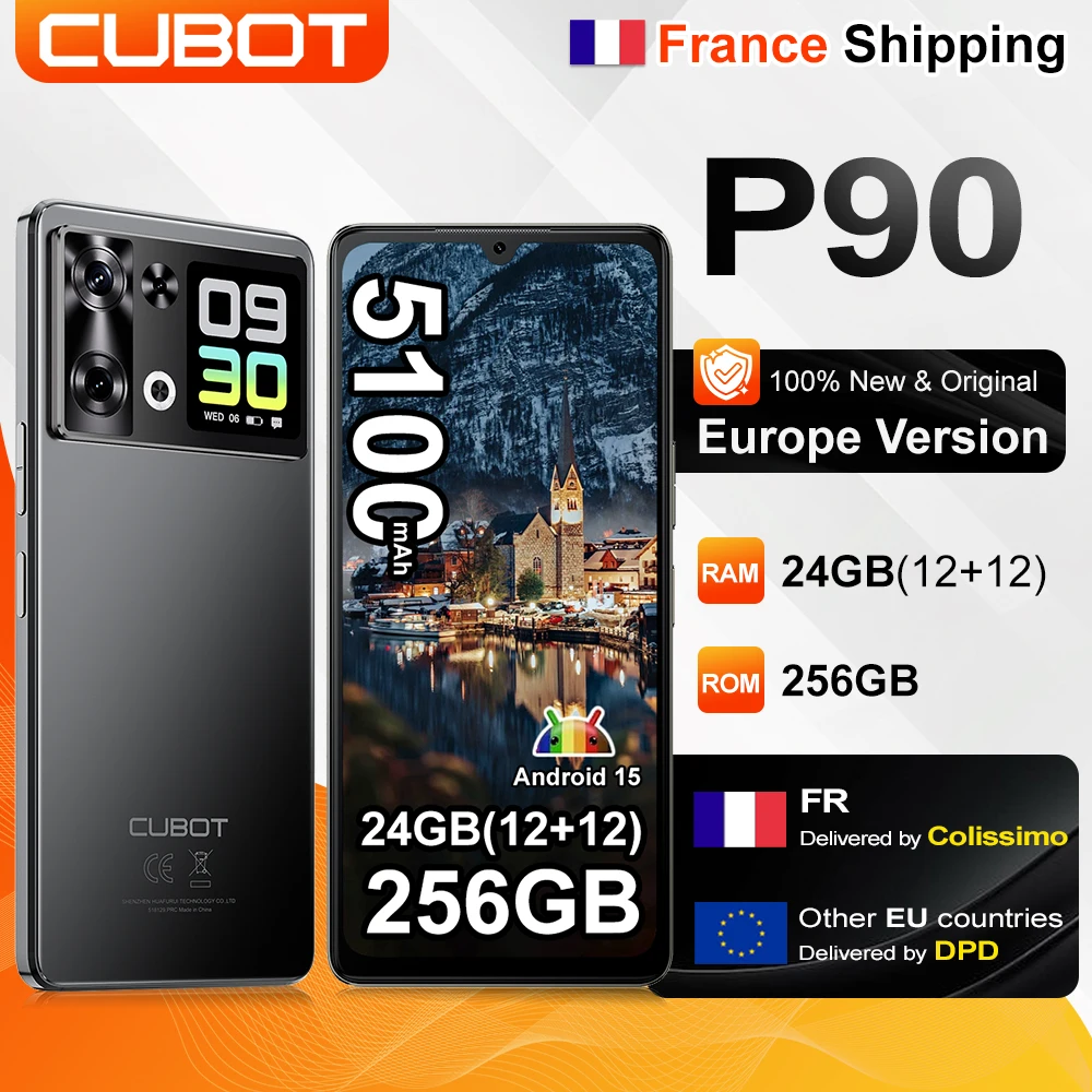 [Versand aus Frankreich] Cubot P90 Smartphone Android 15 24(12+12)GB + 256GB 6,88" 120Hz 64MP+16MP 5100mAh NFC Gesichtserkennung Fingerabdruck