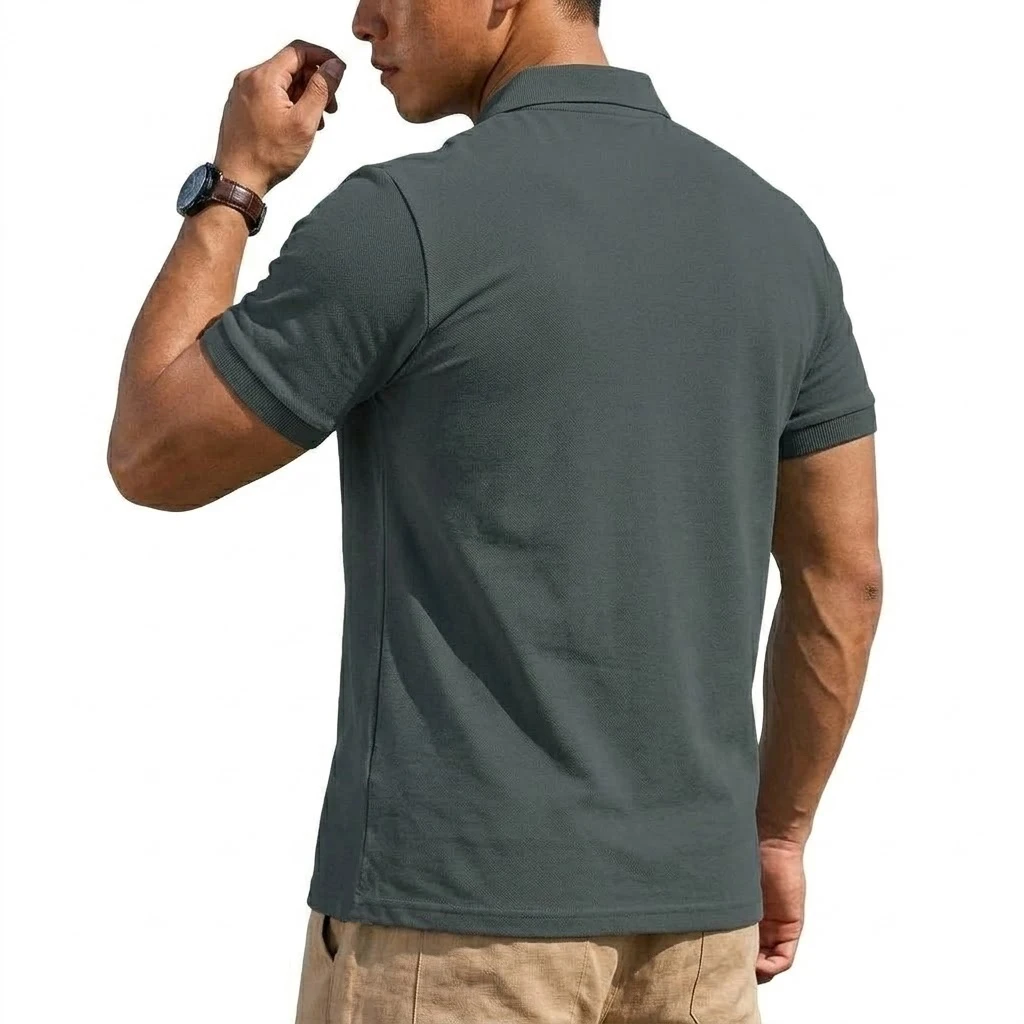 Sommer Herren Henry Shirts Gym Man Kurzarm T-Shirt Leichtes Reißverschluss-T-Shirt Koreanische Schnelltrocknende Shirts Herrenbekleidung – Detail 5