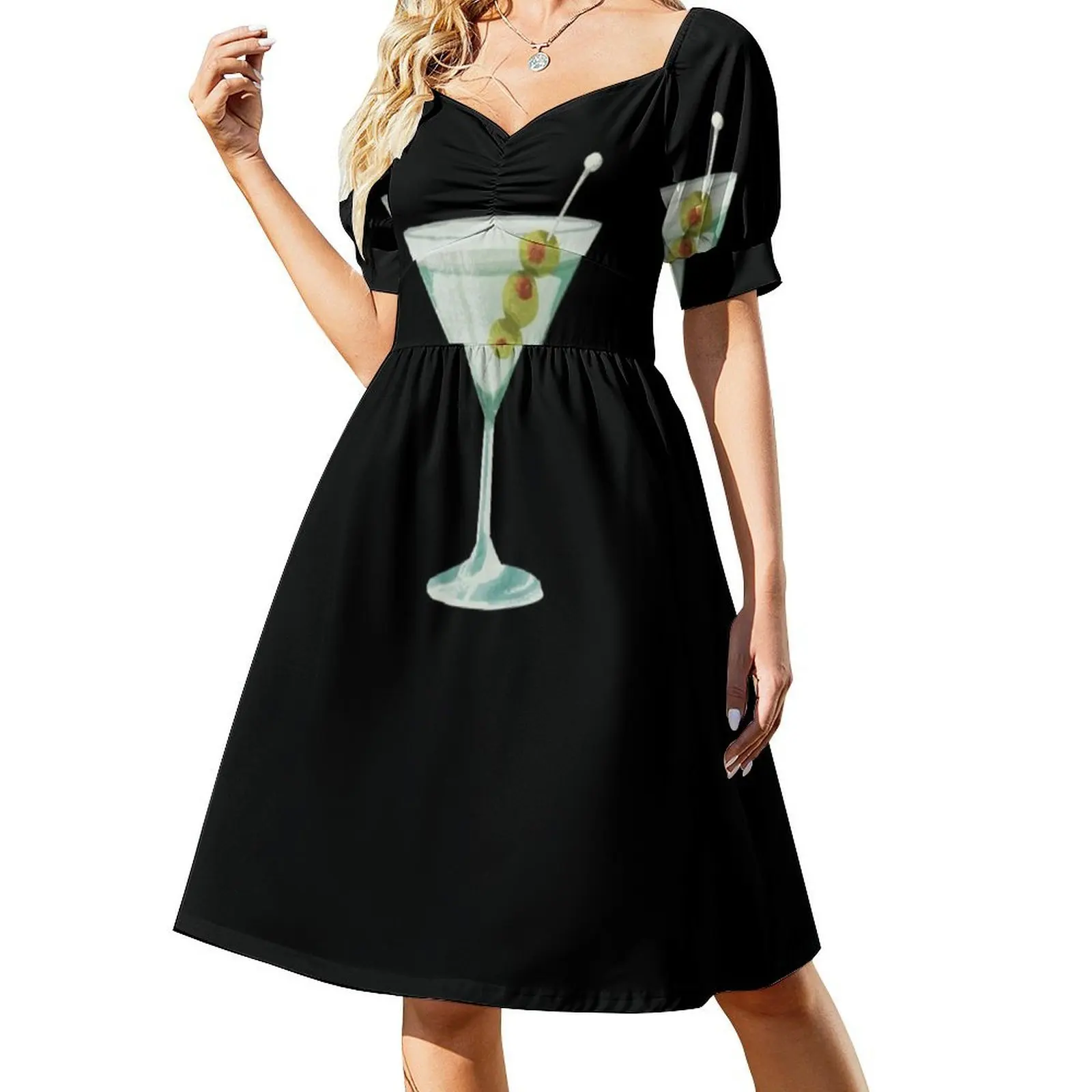 فستان كلاسيكي كوكتيل زيتوني عتيق بوهيمي بأكمام منتفخة أو خيارات بدون أكمام للنساء فستان كوكتيل جاف قذر إسبرسو #2