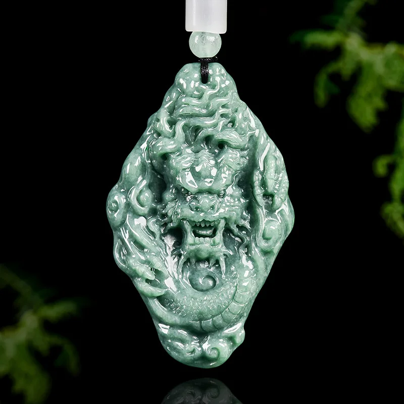 

Green Myanmar Jadeite Dragon Pendant Necklace Talismans Natural Gemstone Gifts for Women Charm Vintage Burmese Jade