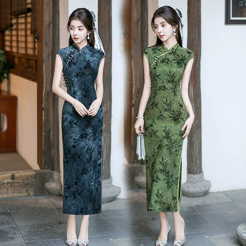 

New Chinese Style Printed Qipao Collar Improved Qipao Women's 2025 Spring and Summer Slim Fit Temperament Dress Qipao