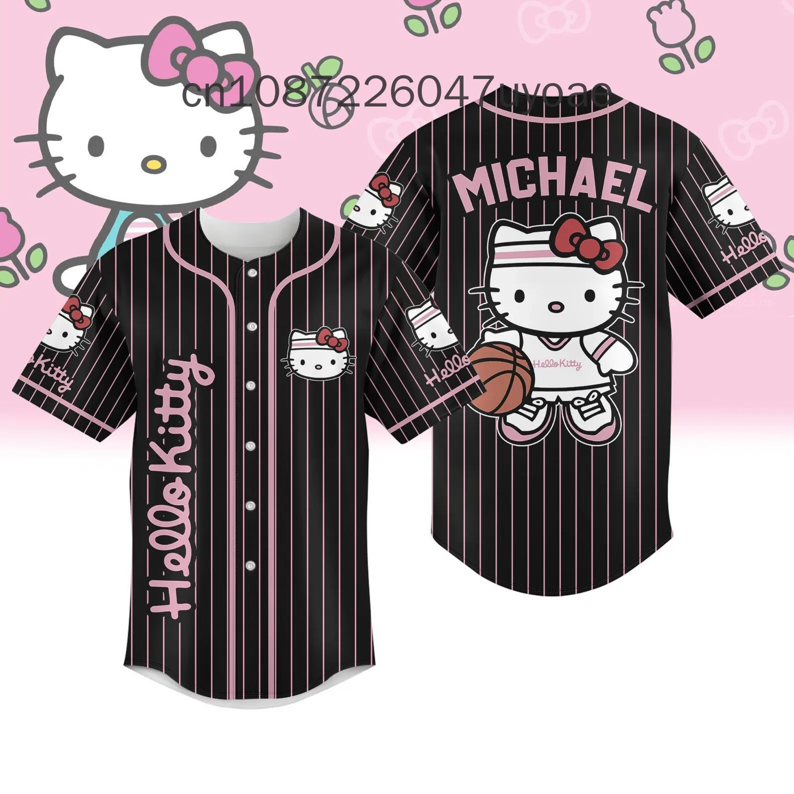 

Personalized Hello Kitty Big White Baseball Jersey Custom Name Jersey Shirt Custom Children Adult Sports Jersey