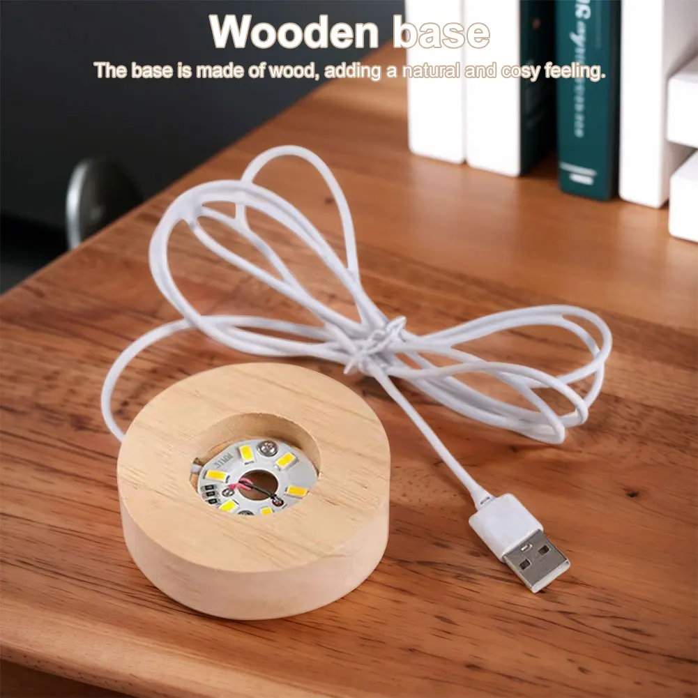 Wooden LED Light Display Base Round Crystal Glass Light Base Stand LED Display Stand for Crystal Glass Resin Art