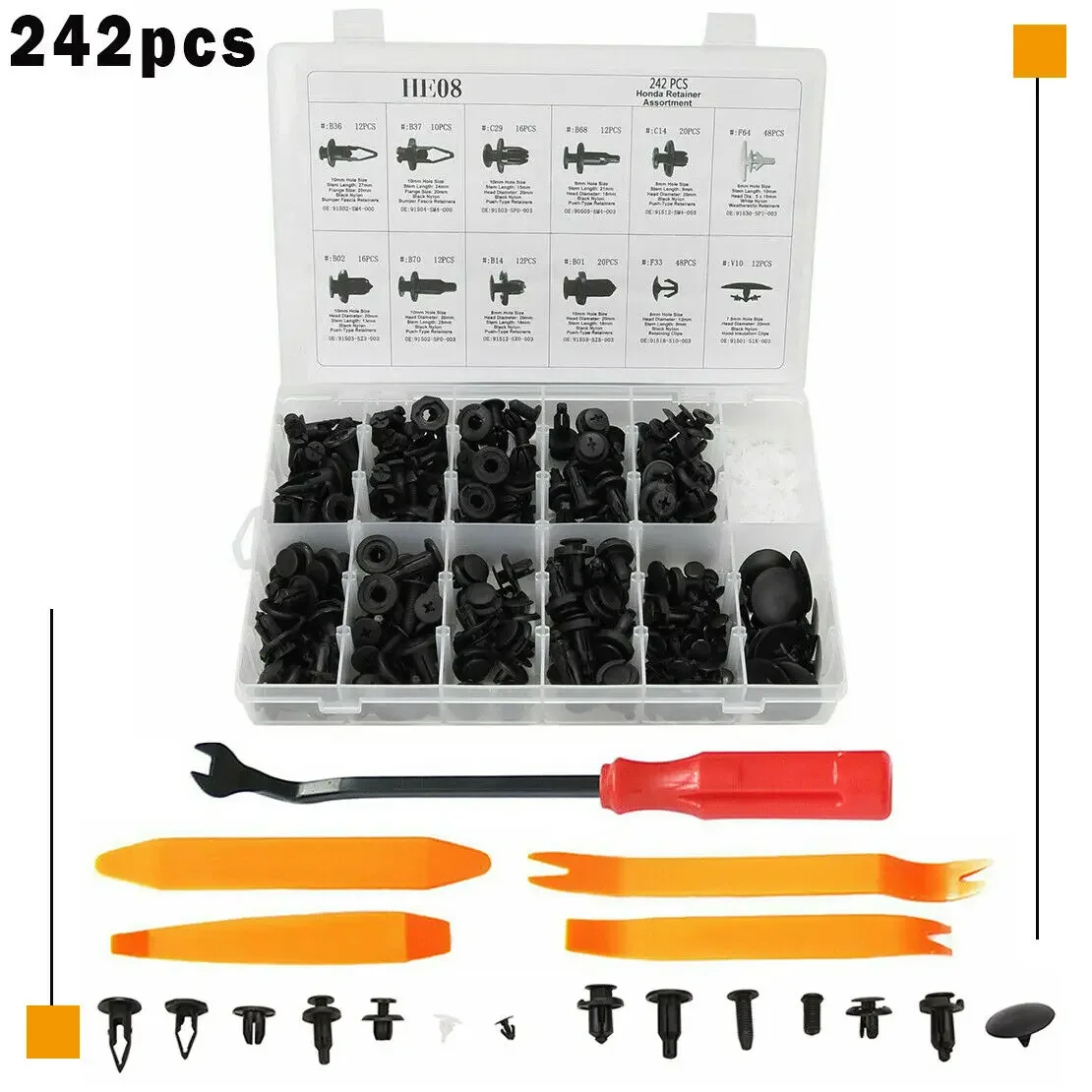 

EIDRAN 242 PCS Black Clip For Honda Bumper Fender Hood Trim Car Push Pin Body Retainer Assortment