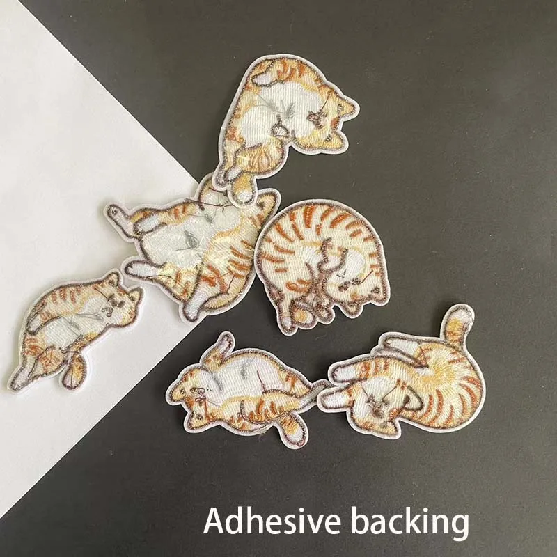 6PCS/Cute Striped Cats Patch Thermocollant, Cloth Stickers Animals Cartoon Fabric Applique Embroidered Iron On Patch for Clothin