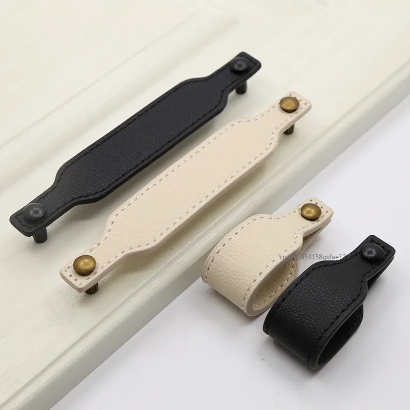 Brass Vintage Leather Furniture Cabinet Handles Kitchen Dresser Wardrobe Cupboard Drawer Knobs Door Pulls Brown Leather Handle